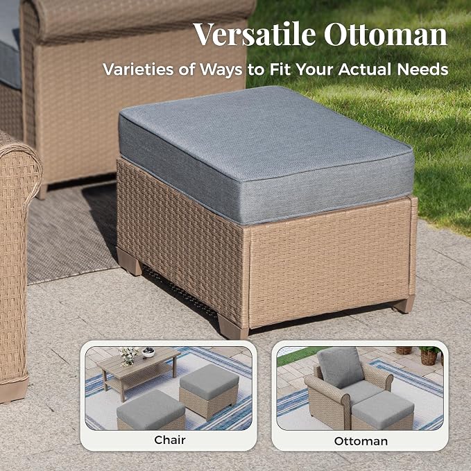 MIXPATIO Patio Furniture Set 6 pcs, Wicker Outdoor Patio Furniture, 3-Seat Sofa, 2 Single Chairs, 2 Ottomans and Coffee Table, Rattan Patio Conversation Set for Backyard Deck, Grey