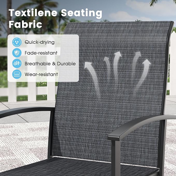 9 Pieces Outdoor Patio Dining Table Set, 63" All Weather Round Metal Table with Umbrella Hole and 8 High Back Textilene Swivel Chairs for Garden, Lawn, Poolside, Black