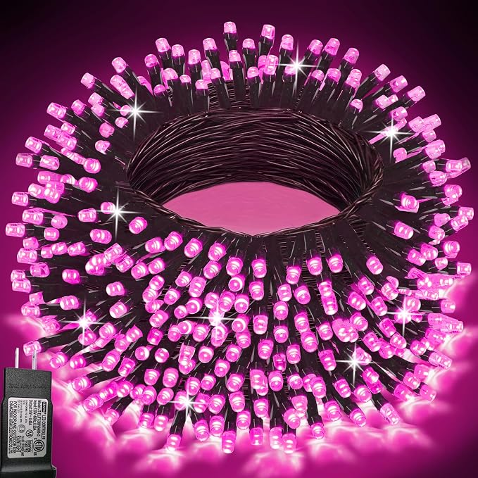 200 LED Pink Christmas Lights Outdoor String Lights, 66 ft | Green Wire Waterproof Twinkle Fairy Lights with Timer, 8 Modes Connectable String Lights Indoor Bedroom Halloween Decorations