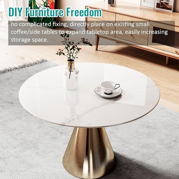 32" Round Tempered Glass Table Top, Marble Glass Surface Protector Heat & Scratch Resistant Multipurpose for Dining, Coffee, Restaurant, Office and End Table (White Marble Pattern, 32 Inch)