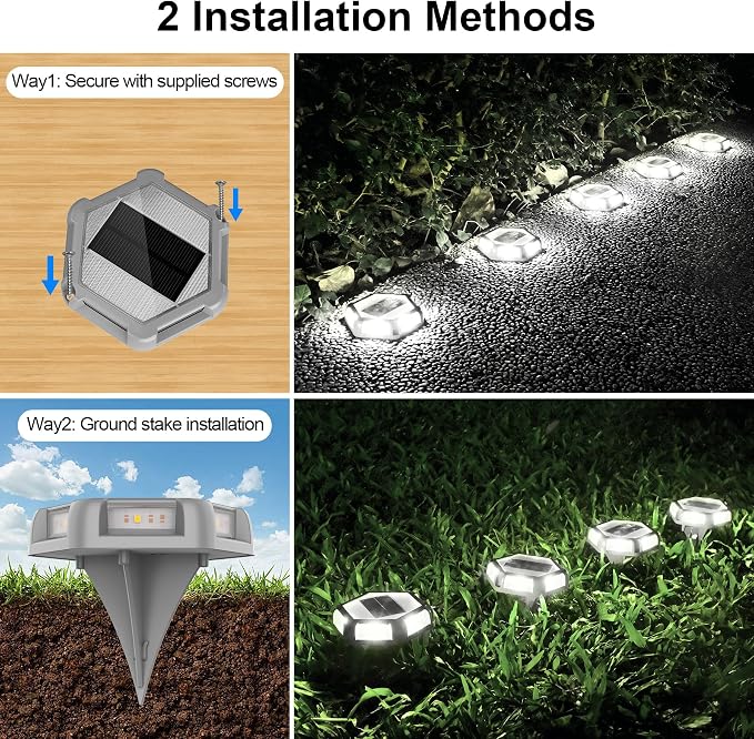 Solar Dock Lights Driveway Deck Lights - 12 Packs Waterproof Outdoor LED Aluminum Dock Lighting Warning Step Light for Driveway Sidewalk Garden Pathway Yard (White)