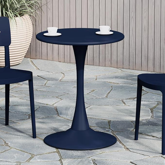 WestinTrends Playa 23.5" Round Outdoor Indoor Metal Cocktail Dining Table, Navy Blue