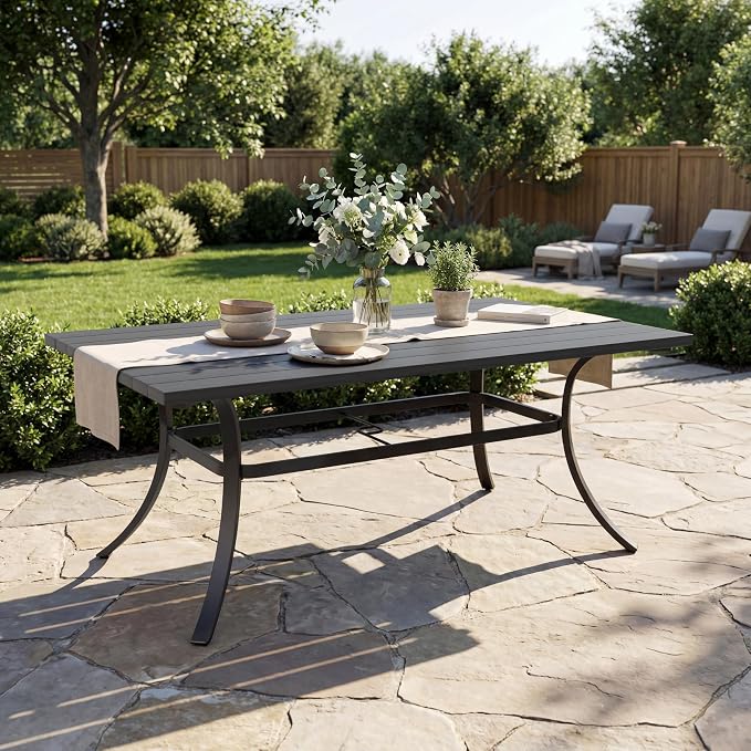 Grand patio Outdoor 66-Inch Rectangle Dining Table Weather-Resistant Picnic Table Embossed Woodgrain with 1.5”Market Umbrella Hole for Garden, Lawn, Backyard
