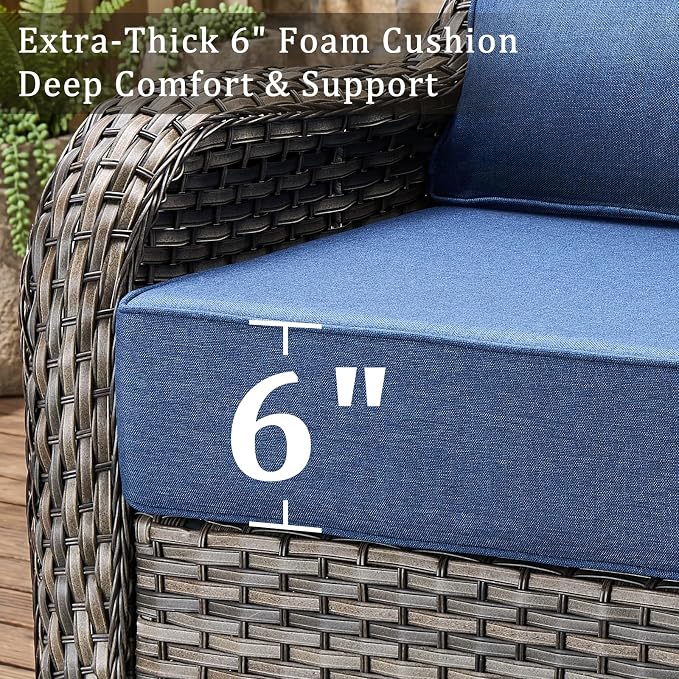 6 Piece Wicker Patio Furniture Set with Swivel Rocker Chairs Set of 4 Grey