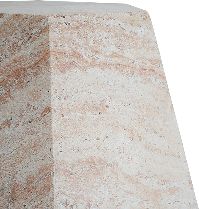 Merax Outdoor Lightweight Concrete Side Table 18" Dx19 H Hexagonal Round Travertine Indoor Accent Table Weather Resistant End Table for Patio, Beige