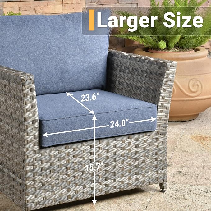 CAODOC 16 Pieces Patio Furniture Conversation Set with 42" Fire Pit Table Rocking Chair Outdoor Sectional Gray Wicker Sofa Set