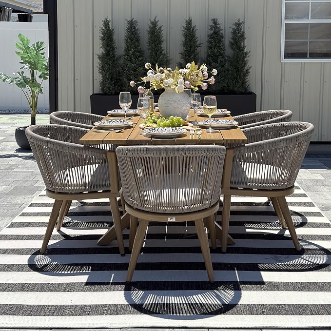 PURPLE LEAF Patio Dining Set for 10 All-Weather Wicker Woodgrain Aluminum 12 Piece Large Outdoor Table and Chairs Set Included Cushions for Backyard Indoor Modern Outdoor Furniture Set Teak Color