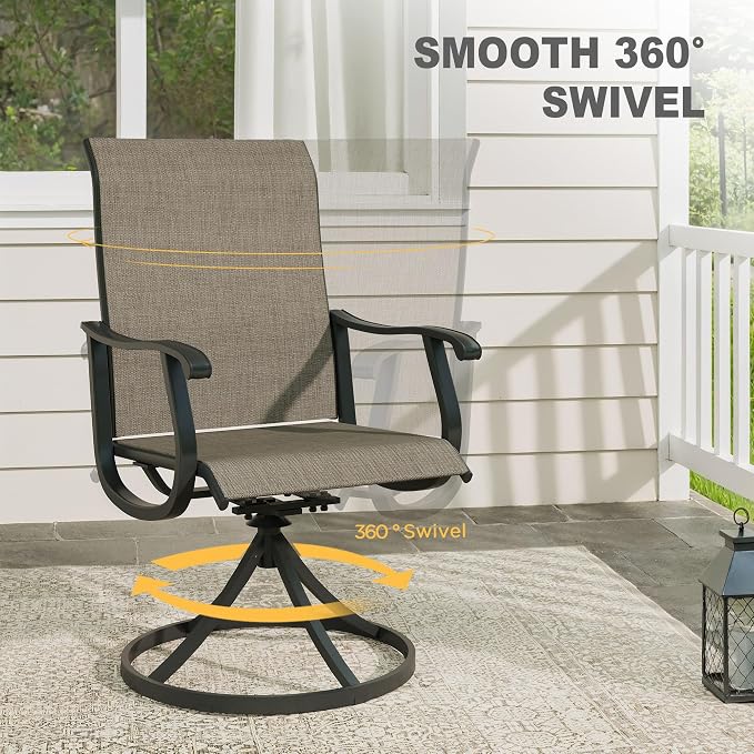 VICLLAX 9 Pieces Outdoor Patio Dining Set, 60" Round Wrought Iron Metal Outdoor Table with Umbrella Hole and 8 Swivel Textilene Chairs for Lawn,Garden,Porch,Walnut/Brown