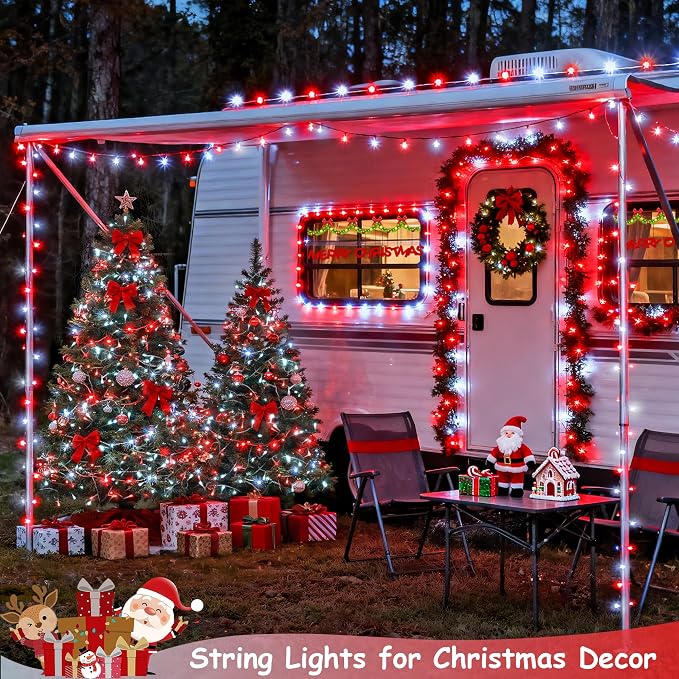 JMEXSUSS 600 LED Red and White Christmas Tree Lights with Remote | String Lights Outdoor Indoor Clear Wire, 168ft Christmas Twinkle Lights Plug in for Tree Birthday Party Christmas Decorations