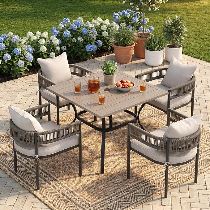VICLLAX Patio Dining Set for 4-37.8" Square Table & Cushioned Wicker Seats
