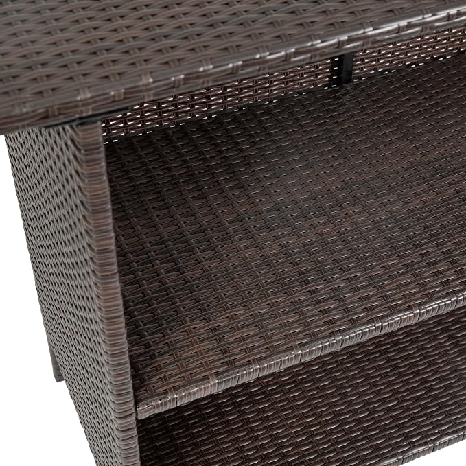 Flash Furniture Marco Indoor/Outdoor Patio Bar Counter Table, All-Weather Wicker Rattan Pattern, 2 Shelves, Brown
