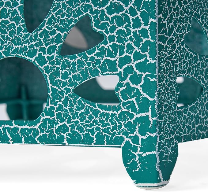 Iron Patio Side Table with Sunburst Cut Out Design 14"x22"Hexahedron Outdoor End Table Lightweight Barrel Accent Table for Garden Pool Deck Balcony Weather Resistant Easy to Move,Teal