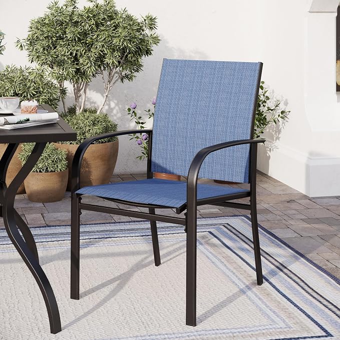 SUNSHINE VALLEY Patio Dining Set for 8, 57.5" x 57.5" Square Metal Table with Umbrella Hole, 8 x Stable Dining Chairs, Outdoor Table and Chairs Set for Lawn Backyard and Deck, Blue