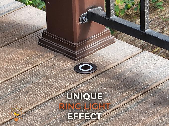LUMENGY LED In-Ground Paver and Deck Light with Patented Ring Light Effect, 1W, 12V Low Voltage, IP67 Waterproof, for Decks, Driveways, Patios, Steps and Paver Surfaces, Brown Finish, 6 Pack