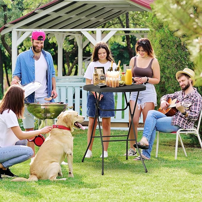 Bonnlo 32" Cocktail Table High Top Table, Folding Round Table Bar Height, HDPE Matrial with Gray Metal Finish for Outdoor Party, Backyard, Dining Room, Wedding Event,Black- 10PCS