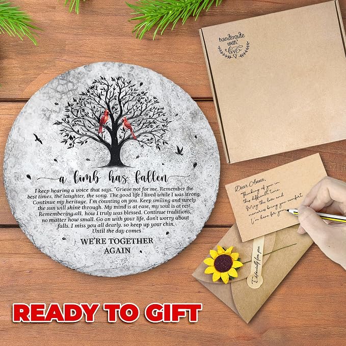 8'' Memorial Garden Stone for Loss of Loved One, Garden Stones in Memory of Loved Ones, Sympathy Gift Fathers Day, Weatherproof Outdoor Memorial Plaques, Remembrance Natural Stone with Stand HS8-8