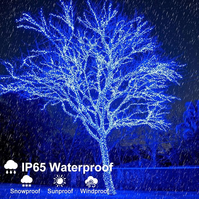 Blue Christmas Lights Outdoor, 100FT 300 LED Christmas Tree Lights | Waterproof 8 Modes Plug in Connectable String Lights for Outside Indoor House Patio Yard Garden Holiday Decorations