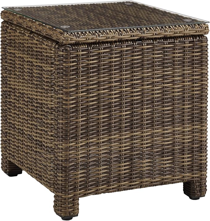 Crosley Furniture Bradenton 5-Piece Outdoor Sofa Patio Furniture Set, Wicker Conversation Sets for Porch, Brown with Navy Cushions
