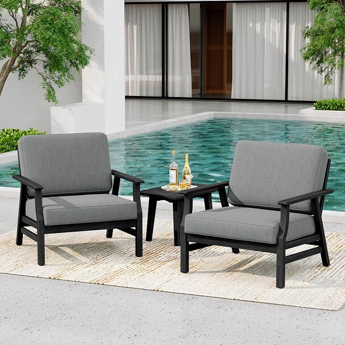 4 Pieces Patio Furniture Sets, Black Wood Outdoor Sectional Furniture with Coffee Table, 4 Seats Patio Sofa Couch Conversation Set for Backyard Deck - Gray