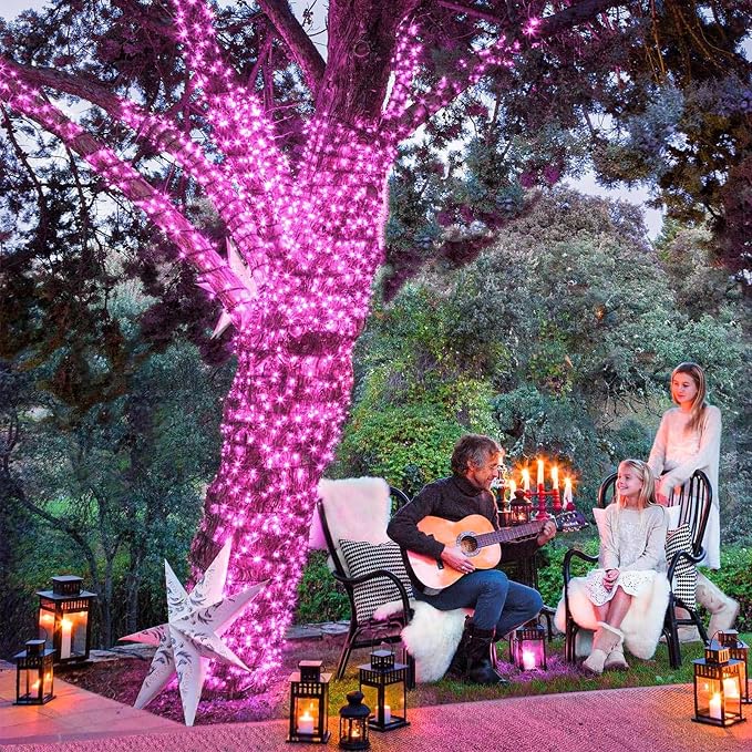 2 Pack Christmas Lights Outdoor, Total 200FT 600 LED Christmas Tree Lights | Pink, Plug in 8 Modes Waterproof String Lights for Outside Indoor Bedroom Home Patio Balcony Xmas Holiday Decorations