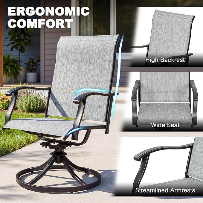 NUU GARDEN 5-Piece Patio Dining Set, Outdoor Dining Set, Slatted Patio Table with Umbrella Hole, Textilene Swivel Chairs with High Backrest, Outdoor Table and Chairs, Black and Light Gray