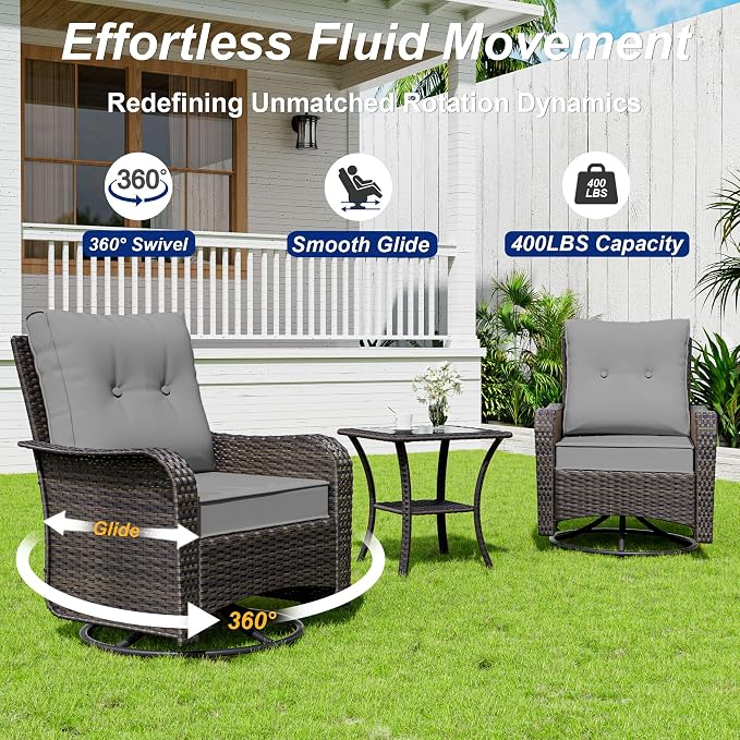 9 Pieces Patio Furniture Set with 2 Swivel Chairs Patio Furniture Outdoor Sectional Sofas Outdoor Patio Conversation Set - Grey