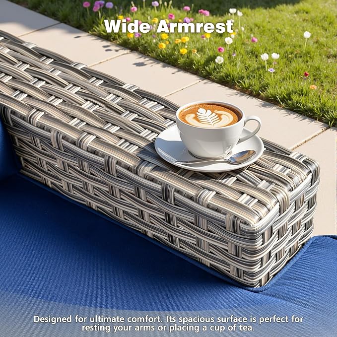 CAODOC Patio Furniture Sets 12 Pieces Outdoor Sectional Rattan Sofa Manual Weaving Wicker Patio Conversation Set with Ottomans and T Cushion(Blue)