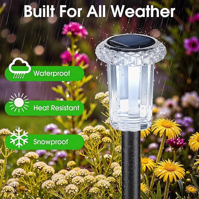Eyrosa Solar Pathway Lights Outdoor Waterproof, 10 Pack Cool White Solar Garden Lights, Diamond-Cut Starlight Decor, Stake Lighting for Yard Path Walkway Driveway Patio Lawn Outside
