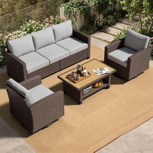Patio Furniture Set - All-Weather - 4 Piece Wicker Outdoor Patio Conversation Set, Modular Rattan Sectional Sofa for Backyard, Garden, Patio, Poolside