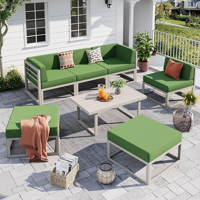 UDPATIO Aluminum Patio Furniture Set, Modular Oversized Outdoor Sectional of Olefin 5 inch Thick Cushion, Coffee Table and Waterproof Cover, Patio Conversation Sets for Porch, Deck