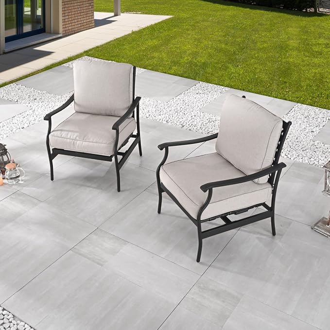 LOKATSE Home C-Spring Patio Chairs Set of 2, Outdoor Metal Motion Conversation Chairs with Gentle Bounce, 5.1" Extra Thick Blue Cushions Deep Seating Furniture for Deck & Porch