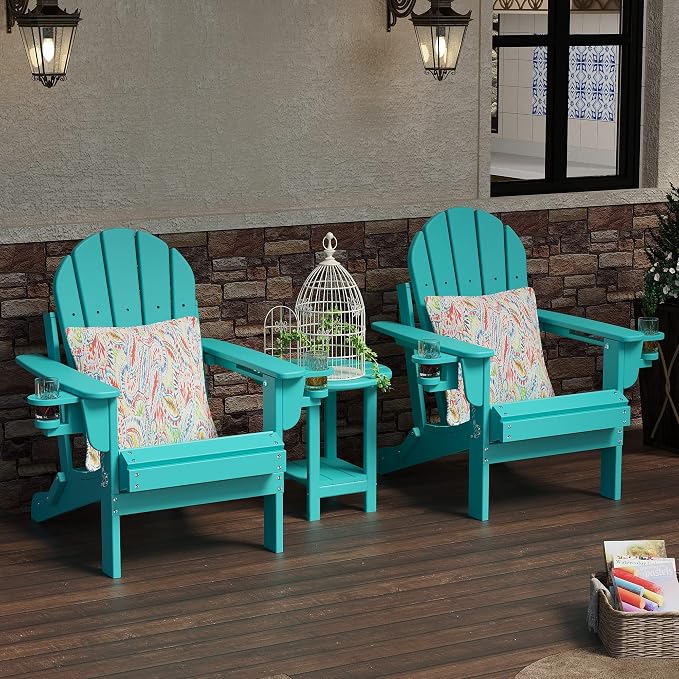 Sundale Outdoor 18" Round Small Side Table, Patio Adirondack End Table All Weather HDPE Water Resistant 2 Tier Round Outside Table for Pool, Garden, Beach, Turquoise