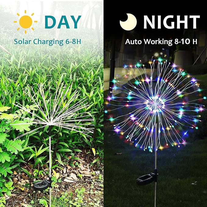 Solar Firework Lights, 2 Pack 120 LEDs 2 Lighting Modes Solar Garden Lights Outdoor Waterproof for Yard Patio Walkway Pathway Party Wedding Christmas Decorative - Colorful