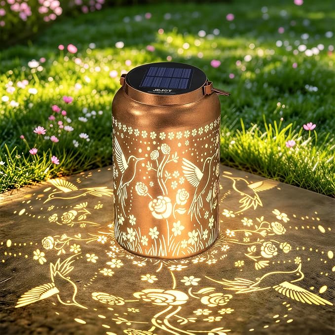 JEJOT Hummingbird Solar Lanterns Outdoor Waterproof,Birthday Gift for Women | Gifts for Mom Grandma, Metal Hanging Solar Light for Yard Garden Porch Landscape Deconration-1Pack