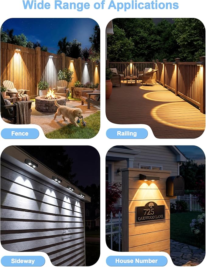 JOFIOS Fence Lights Solar Powered with Remote, 9 Fixed Colors 12 Modes, Solar Fence Lights Outdoor Waterproof, Warm/Cool White, RGB LED Deck Lights for Yard/Railing/Balcony/Patio/Stair/Outside, 8 Pack