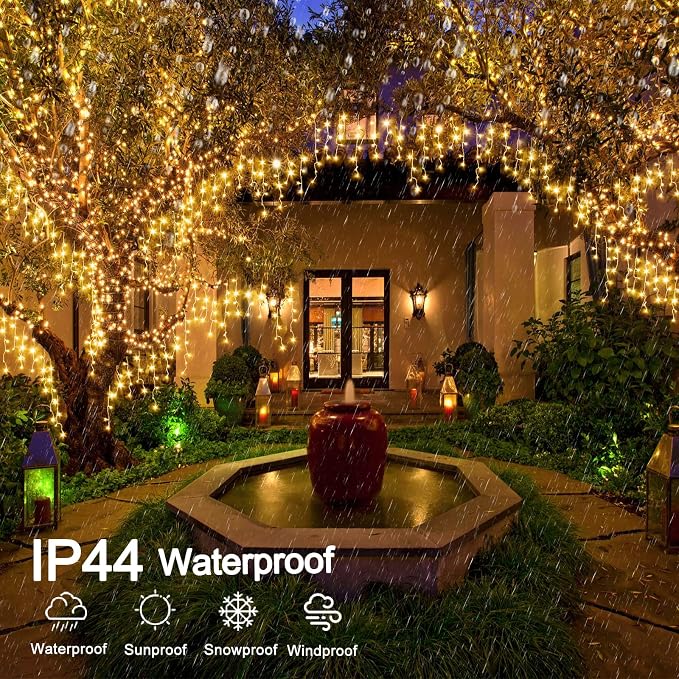 33ft 400 LED Icicle Lights for Outside Warm White Christmas Lights Outdoor | Plug in Connectable Twinkle Lights 8 Modes Timer Waterproof for House Patio Eaves Window Party Indoor Holiday Xmas Decoration