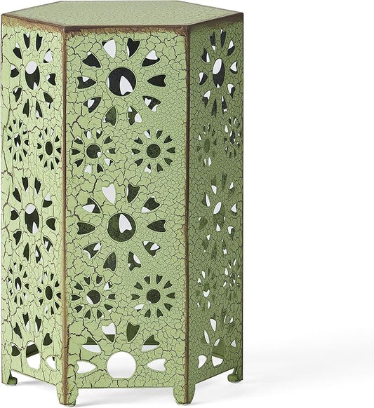GDFStudio Elliot Outdoor 14 Inch Sunburst Iron Side Table (Crackle Green)