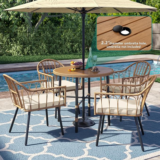 YITAHOME 35.4'' Outdoor Round Table with 2.2" Umbrella Hole, Patio Dinning Table for Bistro, Lawn, Backyard, Garden, Porch and Poolside