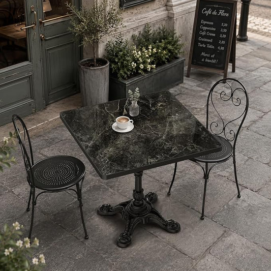 31.5" Outdoor Dining Table, Square Bistro Table w/Sintered Stone Tabletop | and Cast Iron Base, Weather Resistant Anti-Rust Small Patio Table for 2-4 for Outdoor Garden Café Use (Midnight Black)
