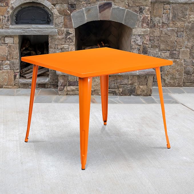 Flash Furniture Parker Commercial Grade 35.5" Square Orange Metal Indoor-Outdoor Table