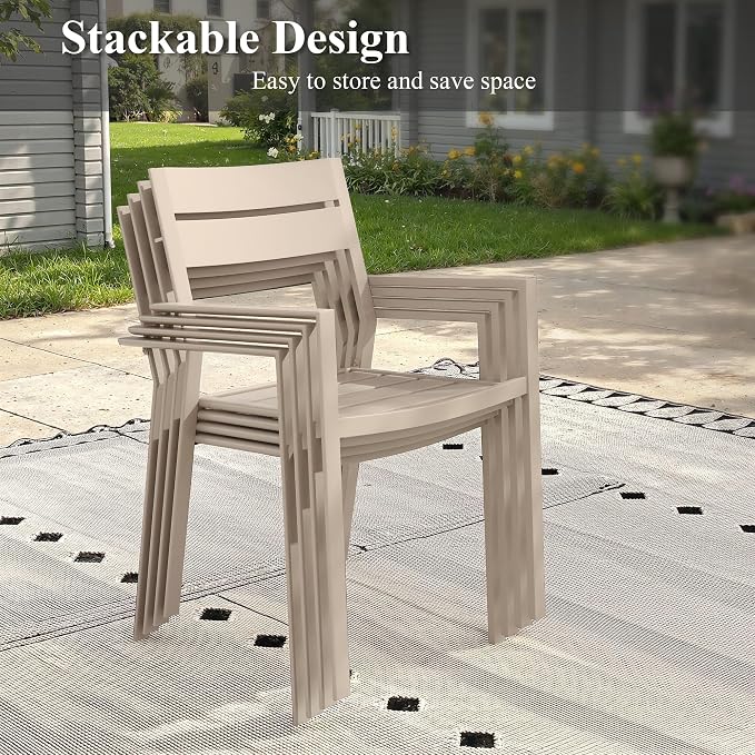 Patio Dining Set for 4, Round 40.7" Patio Dining Table and Stackable Outdoor Dining Chairs Outdoor Furniture for Backyard Porch Deck, Spliced Sandshell Table and Sandshell Chairs