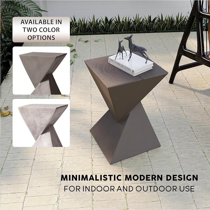 LeisureMod Modern Side Table Square Fiberstone Accent End Stool for Home Outdoor Patio Table Living Room Night Stand, Weather-Resistant, Glint in Grey