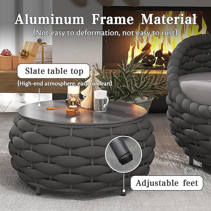 Outdoor 4 PCS Patio Conversation Set, All-Weather Wicker Patio Couch Sofa with Waterproof Thick Cushion Coffee Table for Porch, Balcony Mix Color