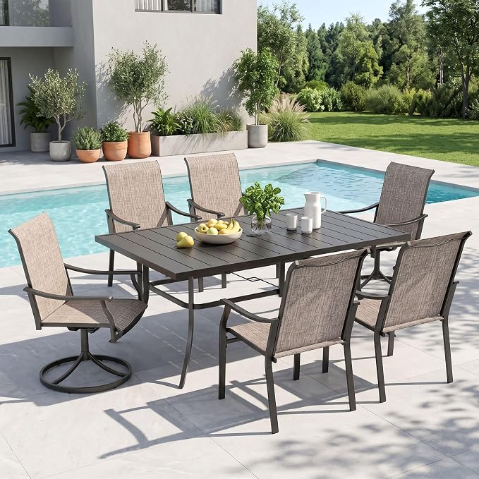 Sophia & William Outdoor Dining Set for 6, Patio Furniture Table Chairs Set | For patio deck backyard, Weather-resistant, Breathable & Quick-Drying, 2 swivel chairs, Adjustable Umbrella hole