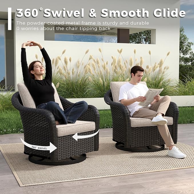4 PCS Patio Conversation Set | 78" Couch, 2 Swivel Chairs, 1 Side Table， Outdoor Wicker Conversation Furniture with Removable Cushions for Bistro, Deck, Sunroom(Beige)