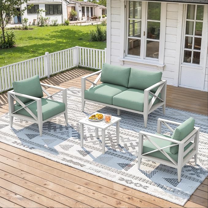 5-Piece Oversized Aluminum Patio Furniture Set–White Outdoor Conversation Sofa Set with Coffee Table, Deep Seating, Rust-Proof, All-Weather for Backyard, Deck, Balcony