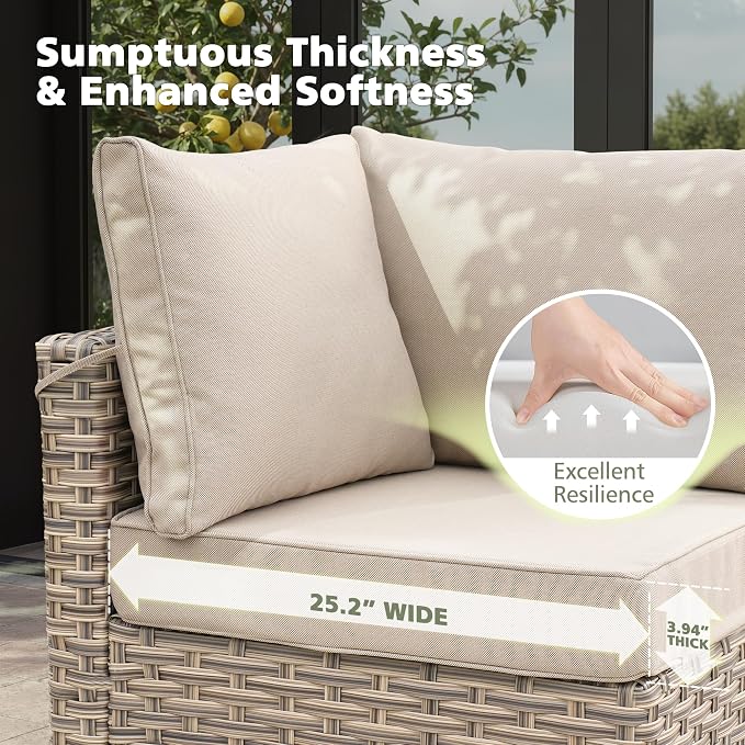 CAODOC Outdoor Sectional Patio Furniture Set,8 Pieces Wicker Conversation Sets L Shaped Couch,Out Door Sofa Outside Furniture with Swivel Chairs,Beige