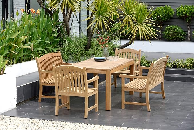 Amazonia Geneve 5-Piece Patio Rectangular Dining Table Set | Certified Teak | Ideal for Outdoors and Indoors