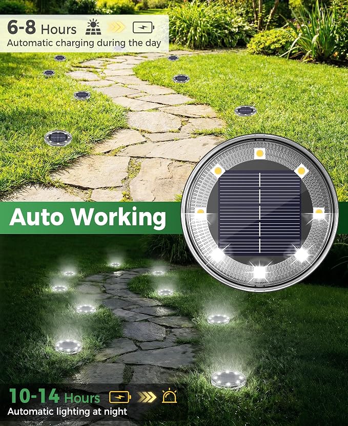 LOTMOS 30 Pack Solar Ground Lights Outdoor, 8 LED Solar Flat Lights IP68 Waterproof Disc Light, Landscape Lighting Solar Powered for Garden Yard Path Driveway Lawn Patio Walkway, Cool White
