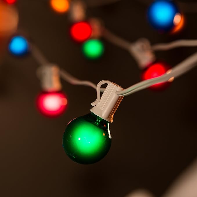 G40 Assorted Satin Pearl Colored String Lights (10 Foot – White Wire) | G40 Assorted 1.6" Bulbs, Outdoor Globe Patio String Lights